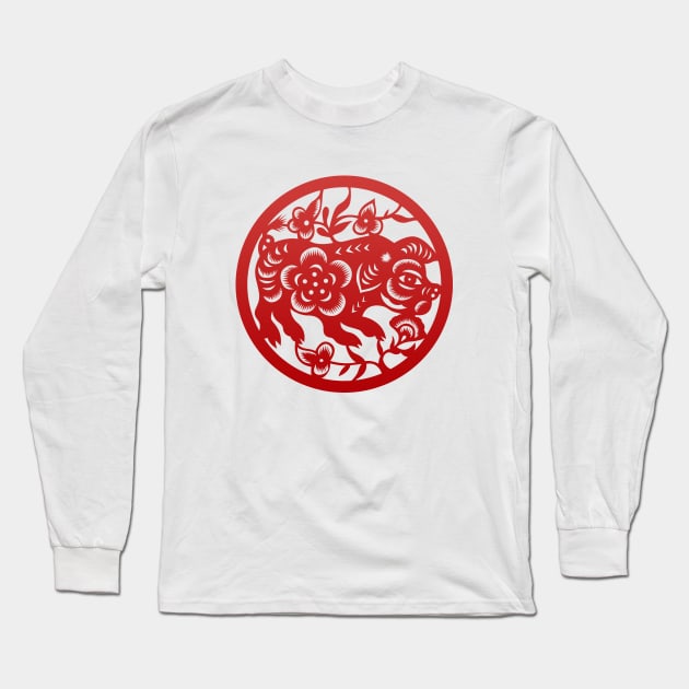 Chinese Zodiac Pig in Red Long Sleeve T-Shirt by Takeda_Art